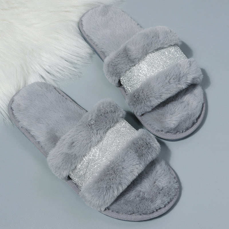 Women's Fashion Personality Warm Color Fur Slippers