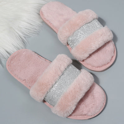 Women's Fashion Personality Warm Color Fur Slippers